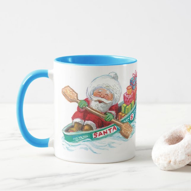 Caneca Bela Cartoon Jolly Papai Noel em um Barco de Filei (Com Donut)
