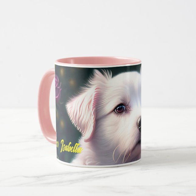 Caneca Bela Coleção De Cão E Rosa (Frente Esquerda)