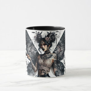 Caneca Bela Escuridão Tatuagens Góticas Asiáticas de Fada