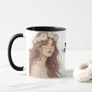 Caneca Bela Garota de Anime Floral – Estética Pastel Suav