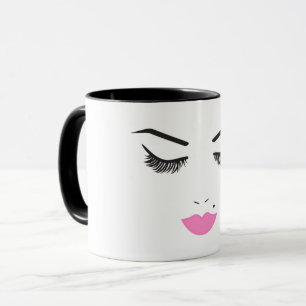 Caneca Bela Maquiagem Rostos Lashes e Lábios Rosa Relógio