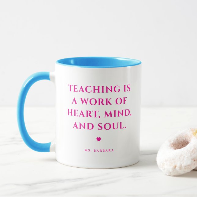 Caneca Bela Melhor Professora de Todos os Tempos Rosa Amo (Com Donut)