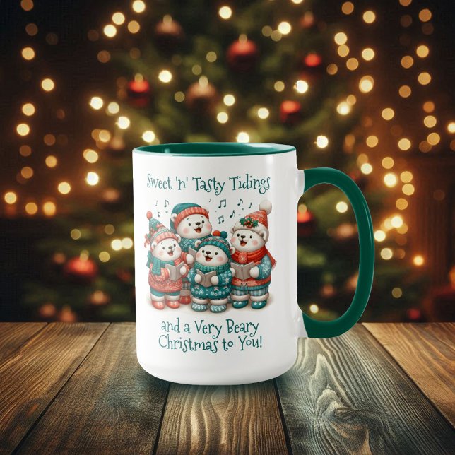 Caneca Belas Ursos Polares Bonitas Têm um Natal Muito Bea (Polar Bears Sing Have a Very Beary Christmas 15oz Two-Tone Mug Cover Photo)