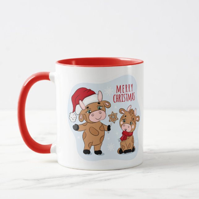 Caneca Belas Vacas Festivas Modernas de Natal Feliz (Esquerda)