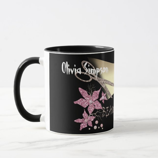 Caneca Beleza das Flores de Tesoura Brilhante com Leitura (Esquerda)