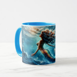 Caneca Beleza erérea da sereia aquática em azul profundo