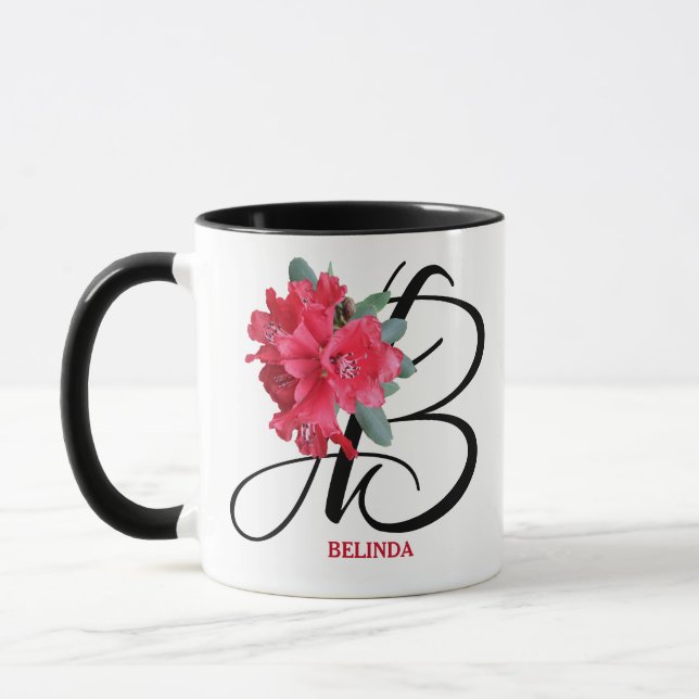 Caneca Belinda personalizável nome flores vermelhas trend (Esquerda)