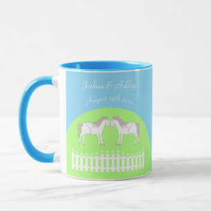 Caneca Belo Casamento de Cavalos Brancos Personalizado