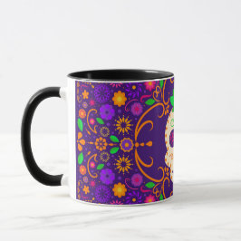 Caneca Belo crânio com flores Día de los Muertos