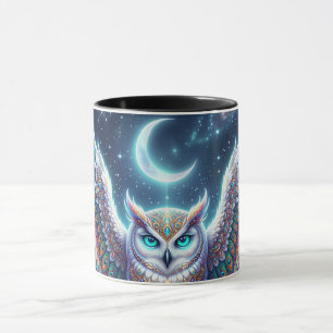 Caneca Belo design de coruja com penas de pavão à noite