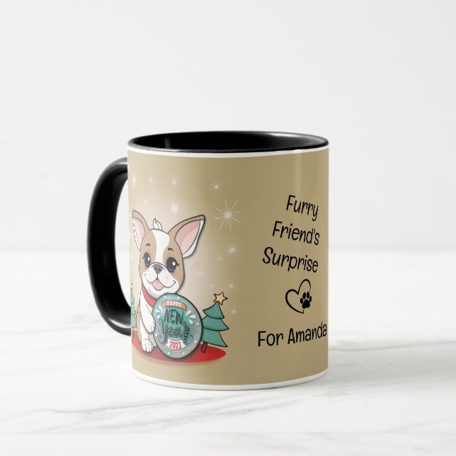 Caneca Belo Feliz ano novo francês Bulldog Engraçado (Frente Esquerda)