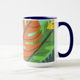 Caneca Belo padrão botânico criativo, bonito, azul
