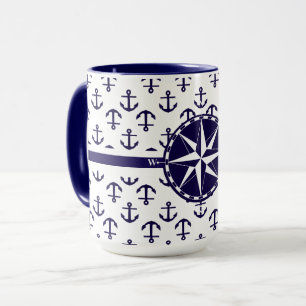 Caneca Belo padrão de âncora azul tema náutico