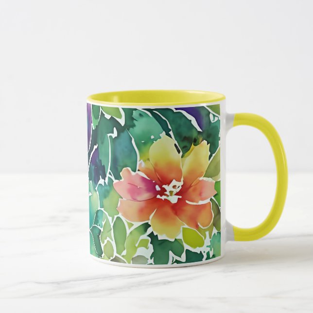Caneca Belo Padrão de Flor de Aquarela (Direita)