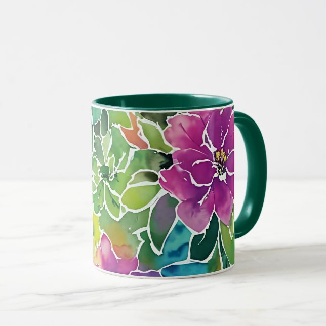 Caneca Belo Padrão de Flor de Aquarela (Frente Esquerda)