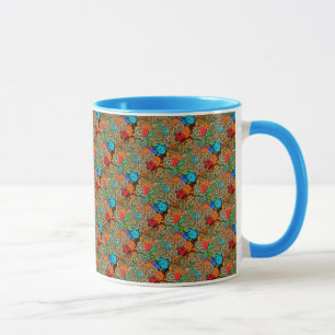 Caneca Belo Padrão Floral Multicolorido Vermelho Azul