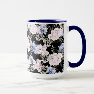 Caneca Belo Padrão Floral Rosas Íris Rosa Azul