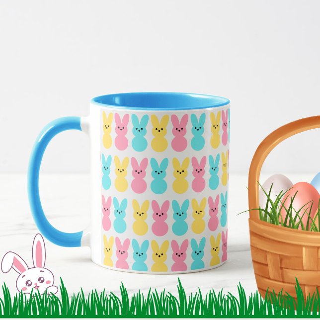 Caneca Belo Pestanejo de Páscoa - Diversão Colorida (A cute, colorful Easter Bunny pattern mug to brighten your day! Choice of handle/inside colors.)