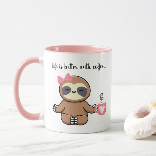 Caneca Belo Preguiçoso Fofinho, A vida é melhor com Café (Com Donut)