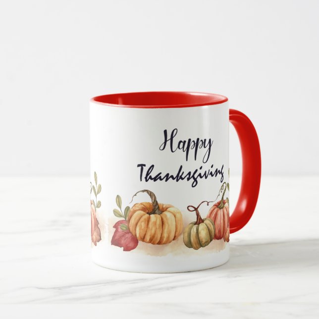 Caneca Belo Texto Feliz Ação de Graças com Pumpkin (Frente Esquerda)