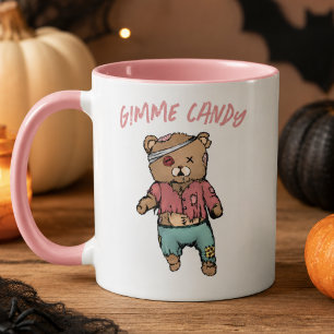 Caneca Belo Urso Rosa Zombie Gimme Candy Halloween