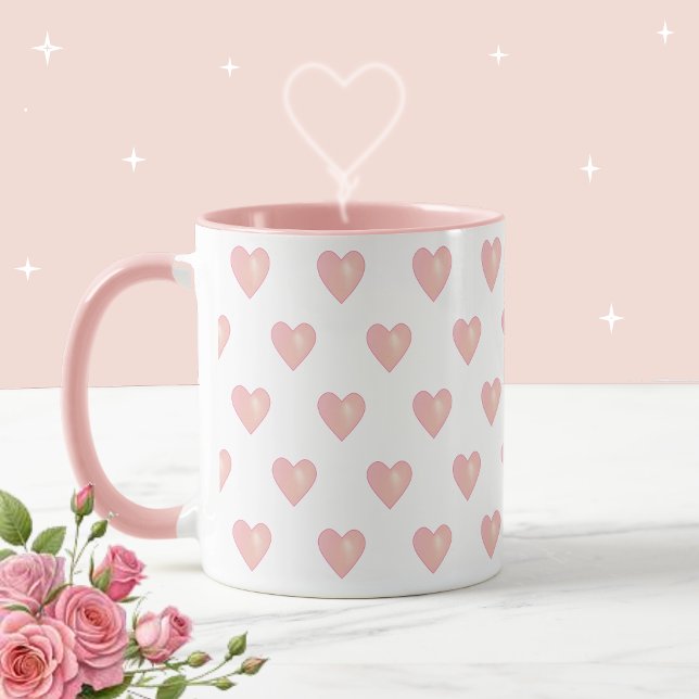 Caneca Belos Corações Rosa em Branco (Criador carregado)