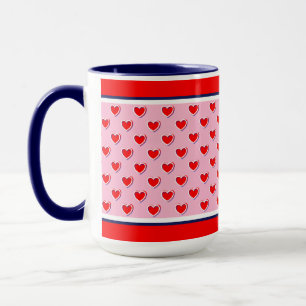 Caneca Belos Cores Vermelho, Rosa E Azul Corações Fofos