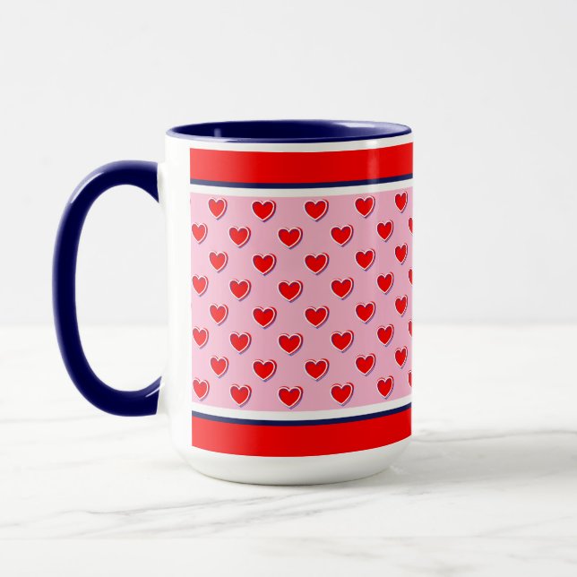 Caneca Belos Cores Vermelho, Rosa E Azul Corações Fofos (Esquerda)
