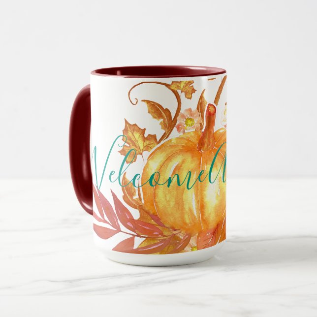 Caneca Bem-vindos Autumn Fall Pumpkin Sai Vines (Frente Esquerda)