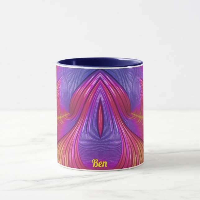Caneca BEN ~ Zany 3D Fractal ~ Amarelo Rosa 3D (Centro)