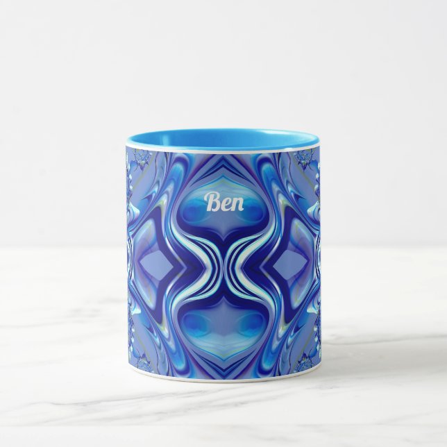 Caneca BEN ~ Zany 3D Fractal ~ Sombras de Azul (Centro)