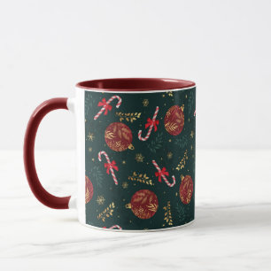 Caneca Bengalas de Açúcar Flocos de Neve Vermelhos Bolas