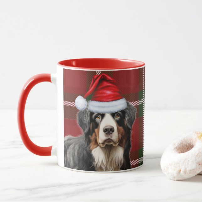 Caneca Bernese Mountain Dog Red Green Holidation Xadrez (Com Donut)
