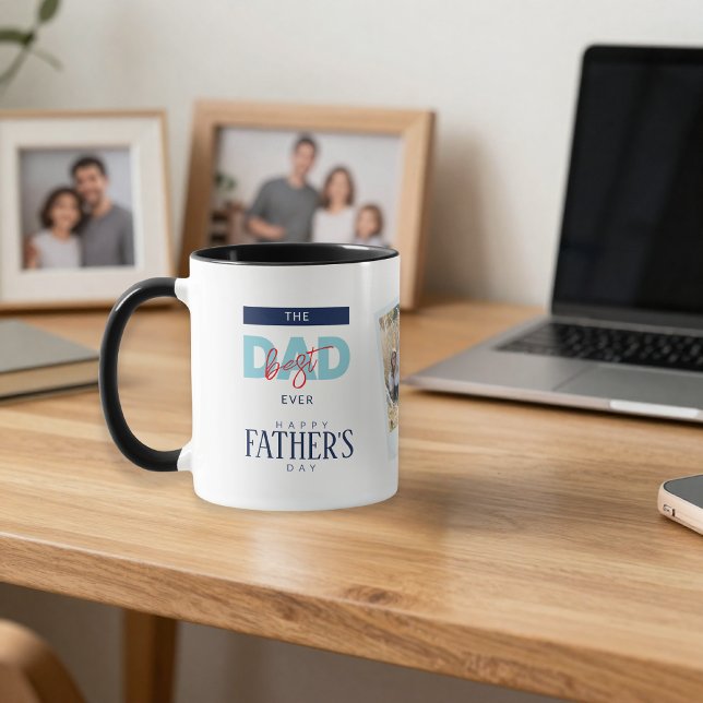 Caneca Best Dad Ever Blue Happy Father's Day Custom Photo (Criador carregado)