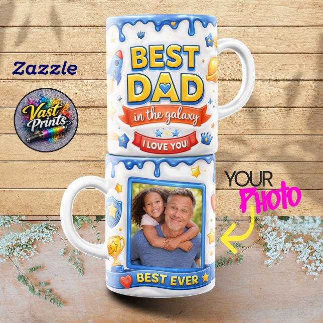 Caneca Best Dad in the Galaxy Rocket Ship Photo Collage (Best Dad in the Galaxy Rocket Ship Photo Collage Mug)