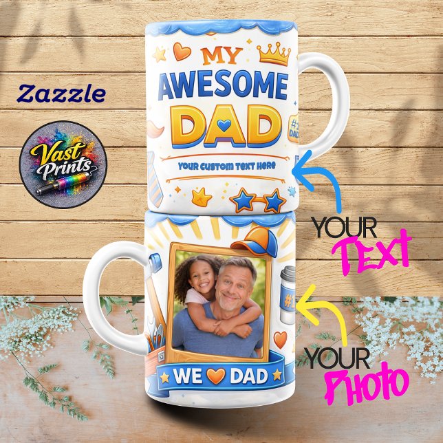 Caneca Best Dad Star Custom Text & Photo Collage (best_dad_star_custom_text_photo_collage_mug)