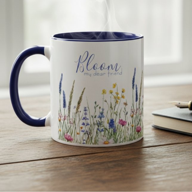 Caneca Best Friend Mug – "Bloom My Dear Friend" Wildflowe (Friend coffee mug gift)