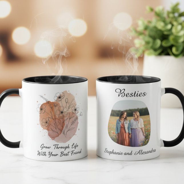Caneca Best Friends Mug - Wildflower Photo Gift (Best friend floral photo coffee mug)