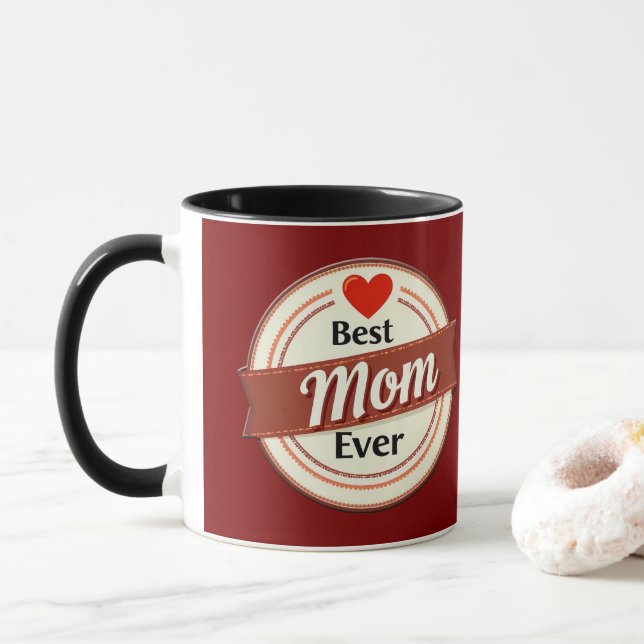 Caneca Best Mom Ever Retro Ribbon Emblem (Com Donut)