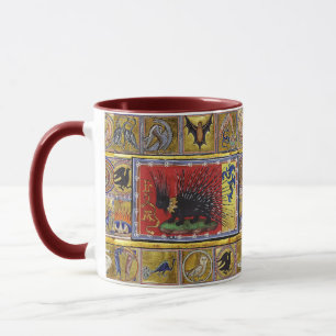 CANECA BESTIÁRIO MEDIEVAL, REI OURIÇO PRETO E ANIMAIS 