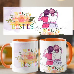 Caneca Besties BFF - Ilustração BFF - Melhores Amigos Flo
