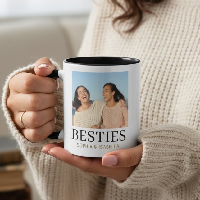 Caneca Besties Photo Mug | Personalized Best Friends Gift (Besties Photo Mug | Personalized Best Friends Gift | Custom BFF Two-Tone Coffee Mug)