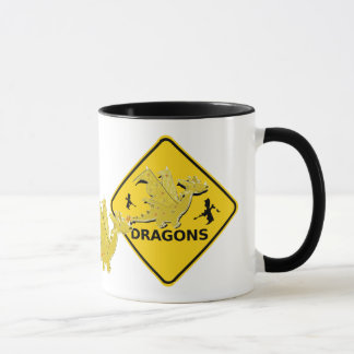 Caneca Beware do sinal dos dragões dos desenhos animados