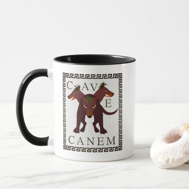 Caneca Beware of Dog "Cave Canem" Greco-Roman Image (Com Donut)