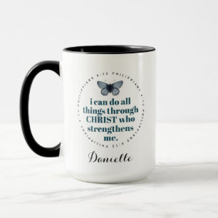 Caneca Bíblia Chic Verse Philippians Blue Butterfly Name