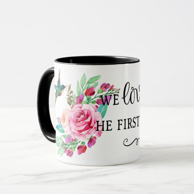 Caneca Bíblia de Escrituras, Religião de Aves Rosa Rosa V (Frente Esquerda)