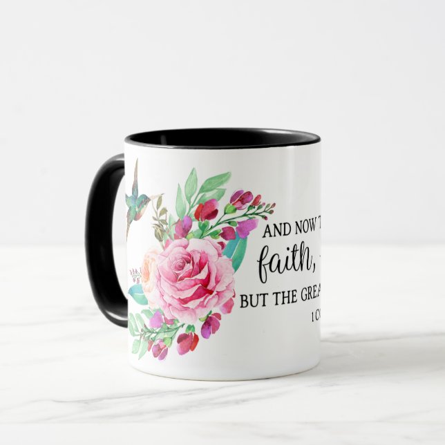 Caneca Bíblia de Escrituras, Religião de Aves Rosa Rosa V (Frente Esquerda)