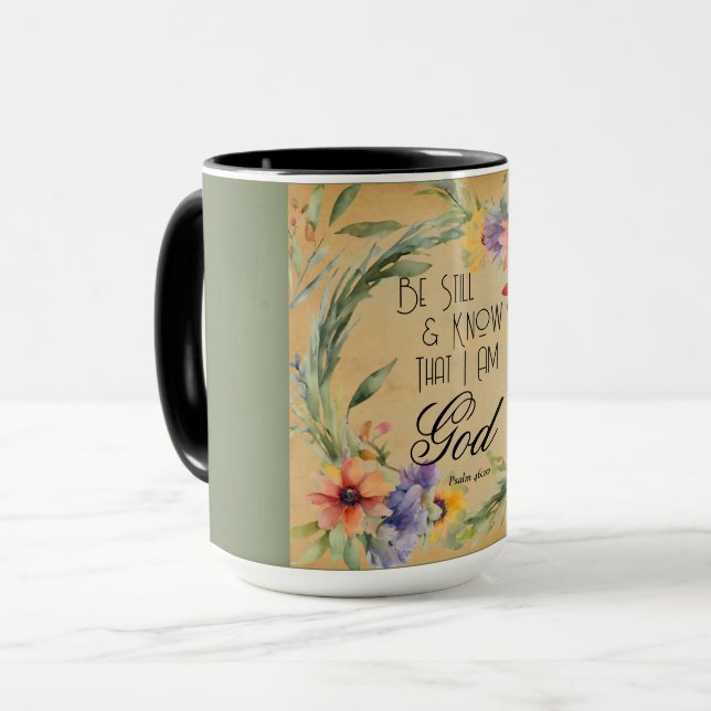 Caneca Bíblia Salm 46:10 Verso (Frente Esquerda)