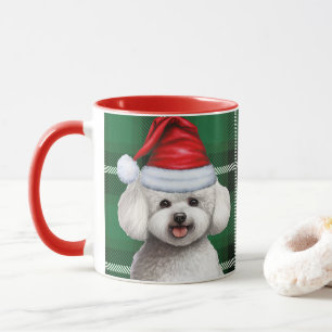 Caneca Bichon Frise Dog e uma Xadrez de Férias Verde