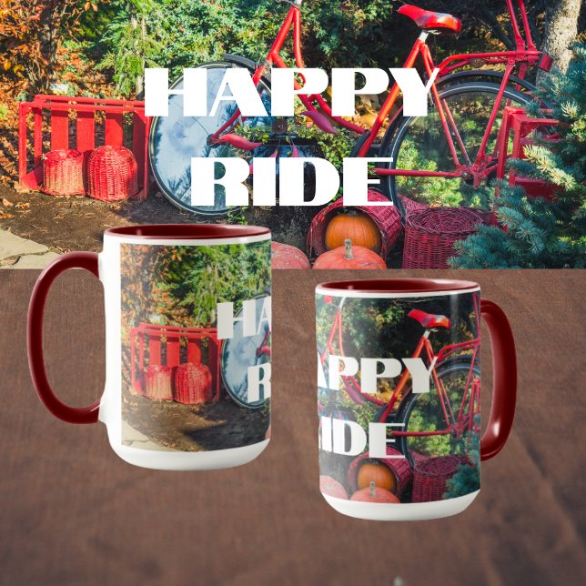 Caneca Bicicleta vermelha com cestos e abóboras (Criador carregado)